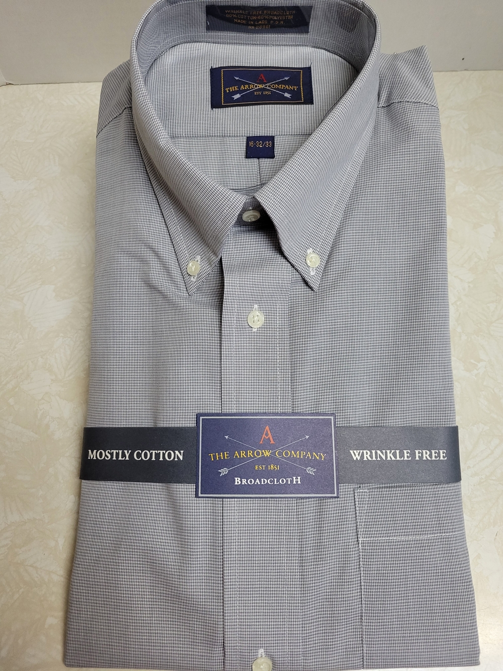 Arrow Men's Light Gray Micro-Check Dress Shirt